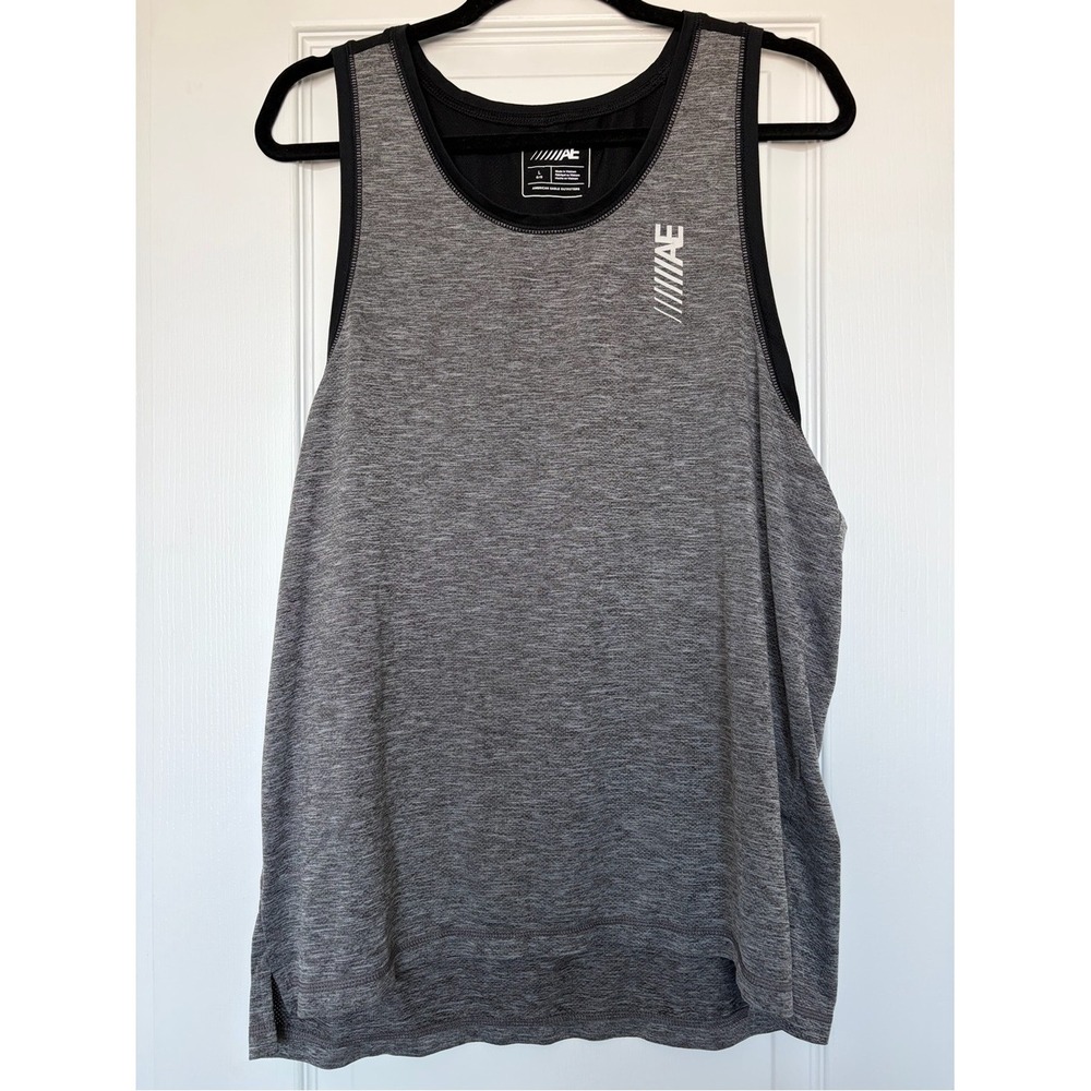 American Eagle Mens Activewear Tank Top Grey Black Mesh Sleeveless Gym Shirt L